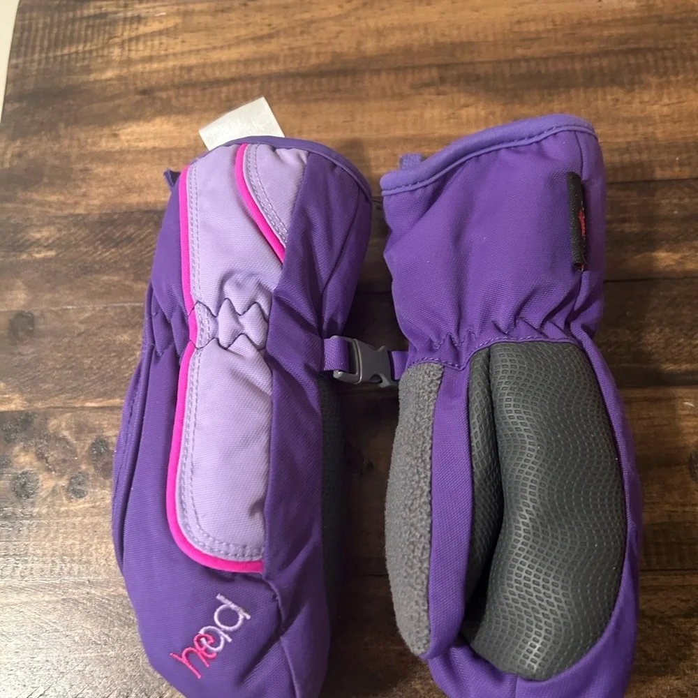 Head Kids XXS fleece lined waterproof purple mittens with side zipper closure